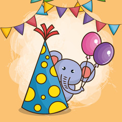 happy birthday card with cute elephant vector illustration design