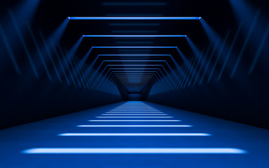Abstract 3d corridor interior design with linear light. 3d rendering