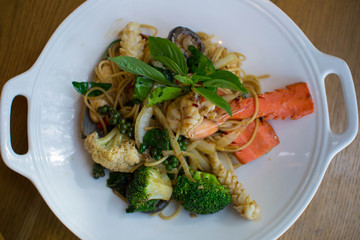 Spaghetti Stir Fried Sea Bass.