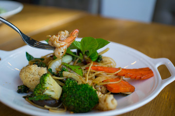 Spaghetti Stir Fried Sea Bass.