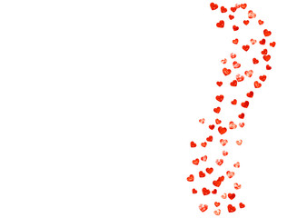 Heart confetti background with pink glitter. Valentines day. Vector frame. Hand drawn texture. Love theme for gift coupons, vouchers, ads, events. Wedding and bridal template with heart confetti.