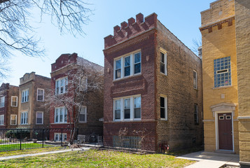 Old brick Chicago buildings on a street