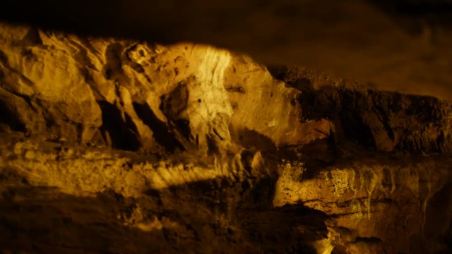 Walking through a huge underground cave