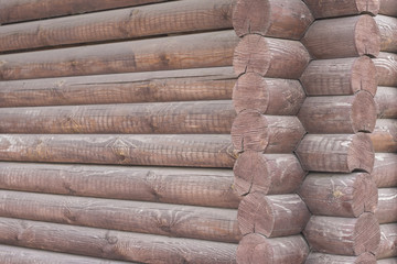 texture wall of wooden logs. building a house. Eco-friendly housing, production. Copy space for design