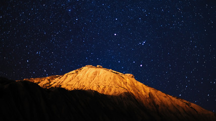 Mountain top in starry night