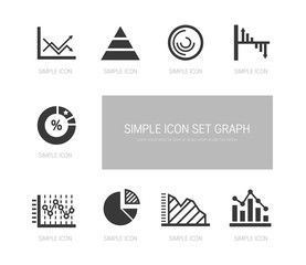 Black Color Business Graph Simple Icon Set