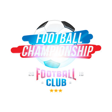 Football championship. Banner template with a football ball and text on a white background with a bright light effect