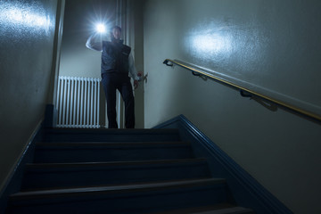 Security Guard Standing Near Stairway
