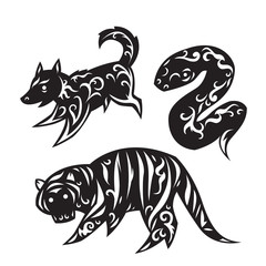 Chinese zodiac eastern calendar traditional china new year oriental animal symbols vector illustrations.