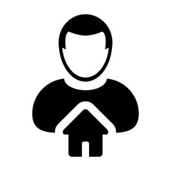 Home Icon Vector With Male Person Profile Avatar Symbol in Glyph Pictogram illustration