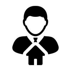 Home Icon Vector With Male Person Profile Avatar Symbol in Glyph Pictogram illustration