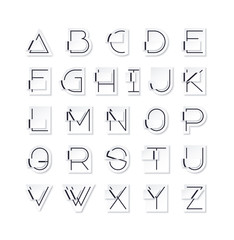 Layout paper effect broken latin font, graphical decorative type, black modern english alphabet.