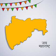 Illustration of  Indian State Maharashtra map with Hindi text Jai Maharashtra meaning long live Maharashtra 