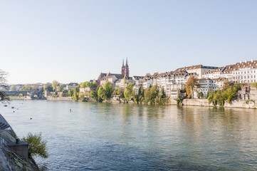 Basel, Stadt, Altstadt, Münster, Kirche, Pfalz, Rhein, Fluss, Rheinufer, Uferweg, Grossbasel, Kleinbasel, Wettsteinbrücke, Altstadthäuser, Frühling, Schweiz