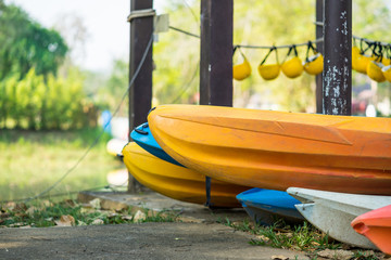 Pile of canoe, bright beautiful colored canoes © phollapat