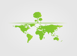 Ecology,tree on earth cities help the world with eco-friendly concept ideas.vector illustration