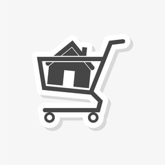 House in shopping cart sticker, simple vector icon