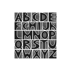 Vector handwritten uppercase artistic alphabet with concentric lines. Theme of tree structure, annual rings.