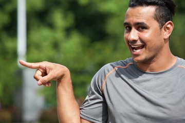 Adult Male Athlete Pointing