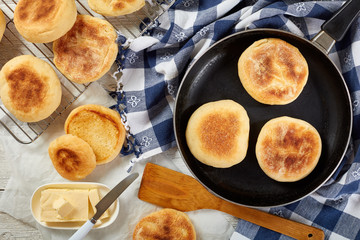 english muffins baked on a skillet
