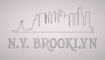 Obraz premium N.Y. Brooklyn skyline and landmarks silhouette, black and white design, line vector illustration.