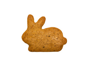 Ginger flavored cookies. Isolated on white. In the shape of a rabbit.
