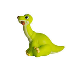 Plastic green dinosaur toy, Apatosaurus. isolated on white background.