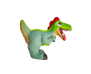 Plastic green dinosaur toy, Velociraptor. isolated on white background.