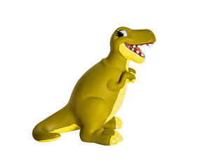 Plastic yellow dinosaur toy, Tyrannosaurus. isolated on white background.