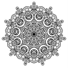 Black and white mandala vector isolated on white. Vector hand drawn circular decorative element.