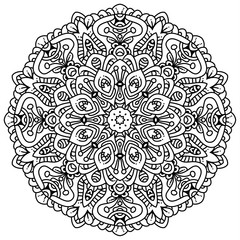 Black and white mandala vector isolated on white. Vector hand drawn circular decorative element.
