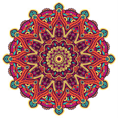 Vector hand drawn doodle mandala with tracery. Ethnic mandala with colorful ornament. Isolated on white background. Doodle illustration.