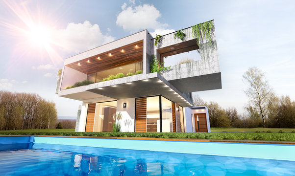Belle maison moderne d'architecte avec piscine