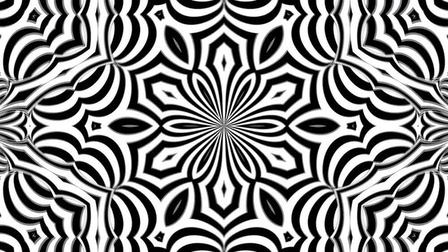 Abstract symmetry black and white kaleidoscope, 3d rendering backdrop, computer generating