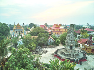 Fototapeta na wymiar Aerial drone view of a traditionnal cambodian temple