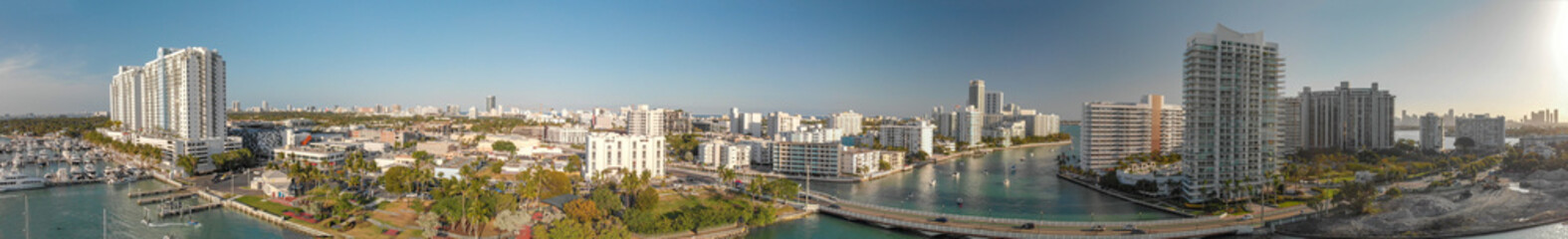 Panoramic aerial view of Miami Beach and Venetian Way on a beautiful afternoon