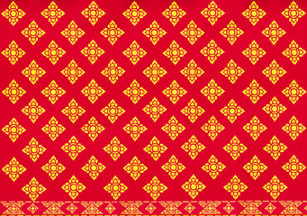 Golden flower Thai art pattern, Traditional Thai style painting on red wall decoration in Buddhist temple, Thailand.