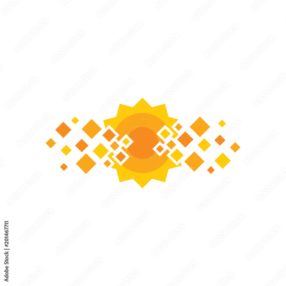 Sticker Sun Pixel Logo Icon Design