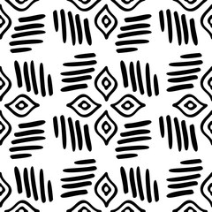 Black and White Seamless Ethnic Pattern. Tribal