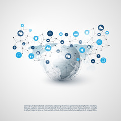 Internet of Things, Cloud Computing Design Concept with Icons - Global Digital Network Connections, Smart Technology Concept