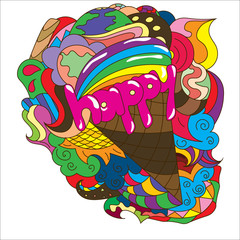 Abstract drawing with text ice cream in a waffle cone