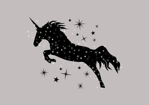 Fototapeta Black unicorn silhouette with stars