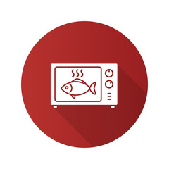 Fish in microwave oven flat design long shadow glyph icon