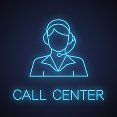 Call center operator neon light icon