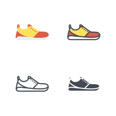 Running sneakers clothes flat solid silhouette line