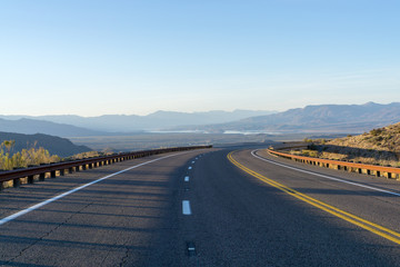 Hwy 188 from Globe to Roosevelt Lake at sunset, AZ, USA