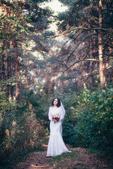 Beautiful bride outdoors in a forest.