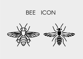 Black line icon of a bee. Outline vector icon.