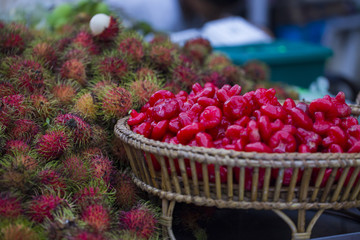exotic fruits on the market close up