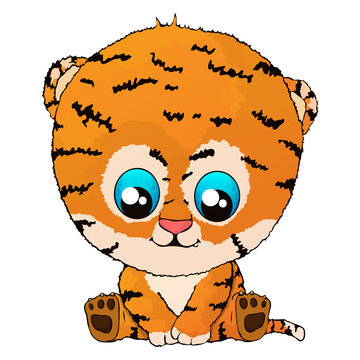 Isolated vector illustration a funny cartoon tiger cub.
